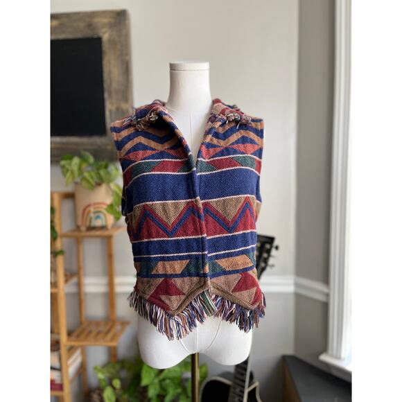 Vintage 90s Southwestern Aztec Blanket Vest Size Small Medium - Picture 2 of 5